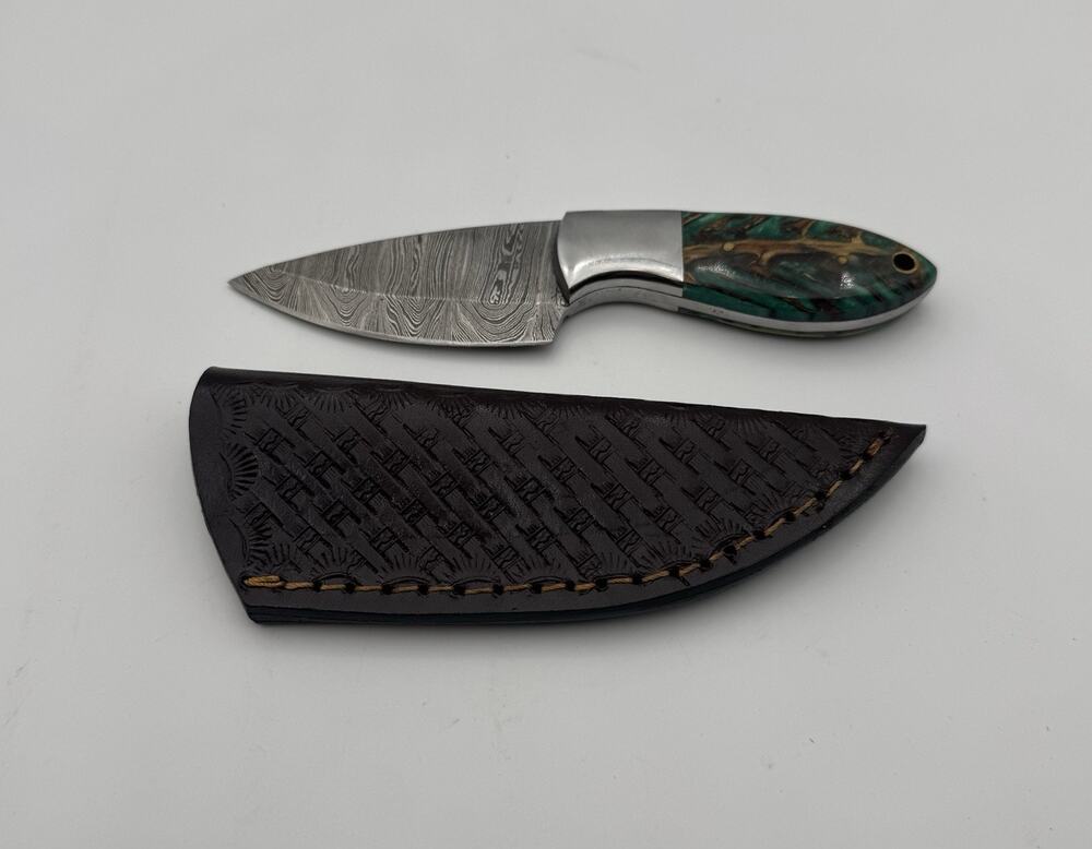 Handmade Damascus Steel Fixed Blade Knife w/ Leather Sheath – Pakistan Made NEW